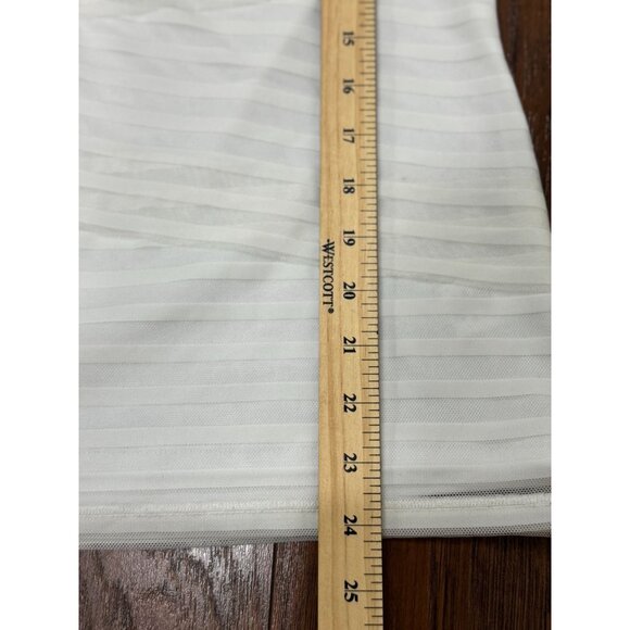 Dana Buchman L White Layered Mesh Stripe Top Sheer Blouse Long Sleeve Stretch - Picture 8 of 10